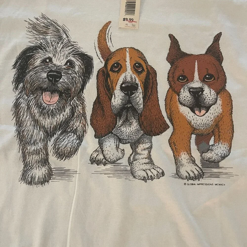 VTG Hanes Heavyweight 50/50 3 Dogs Double Side SS T-shirt Made In USA, Sz M NWT - Picture 3 of 9